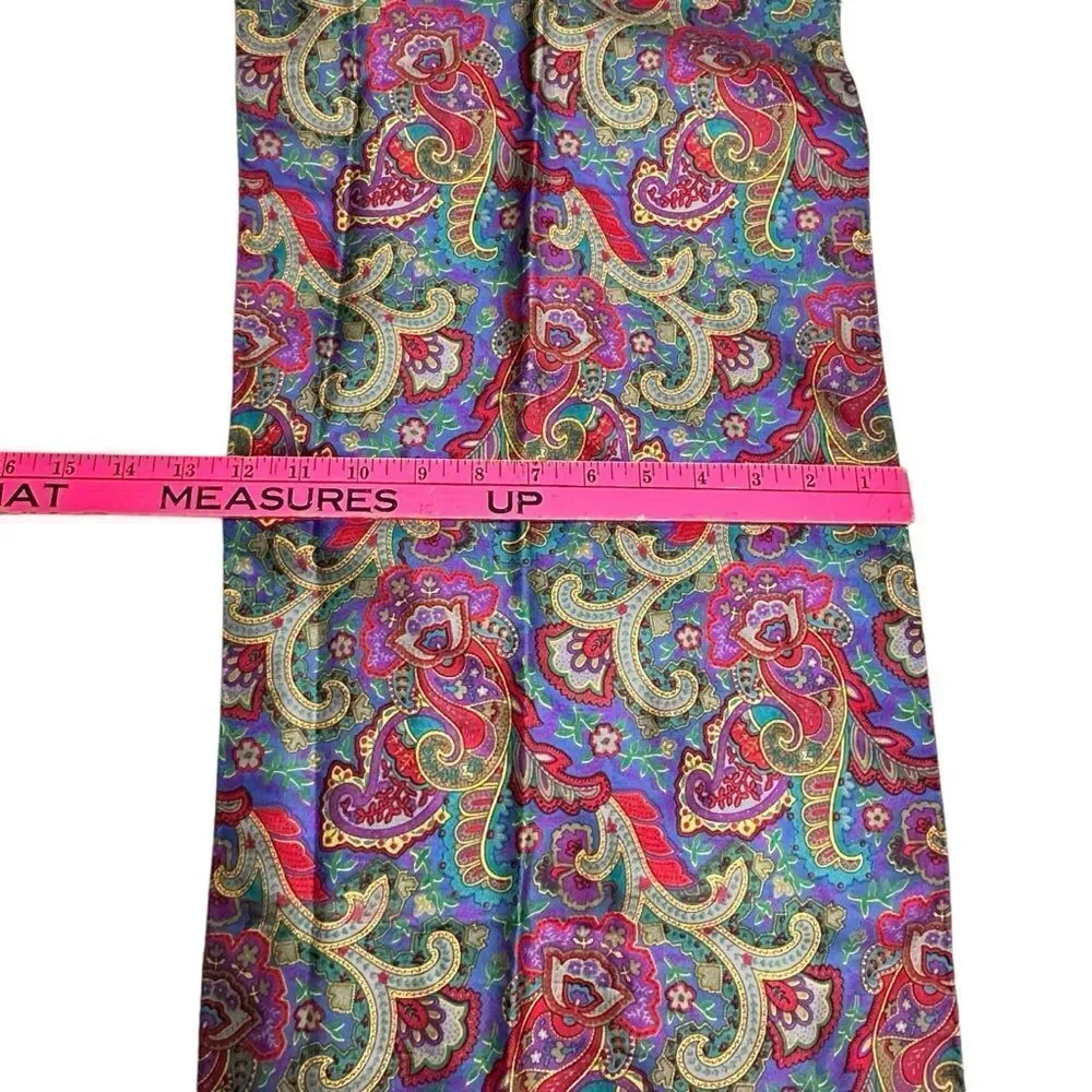 Vintage Greens and Pinks Paisley Silk long trimmed scarf